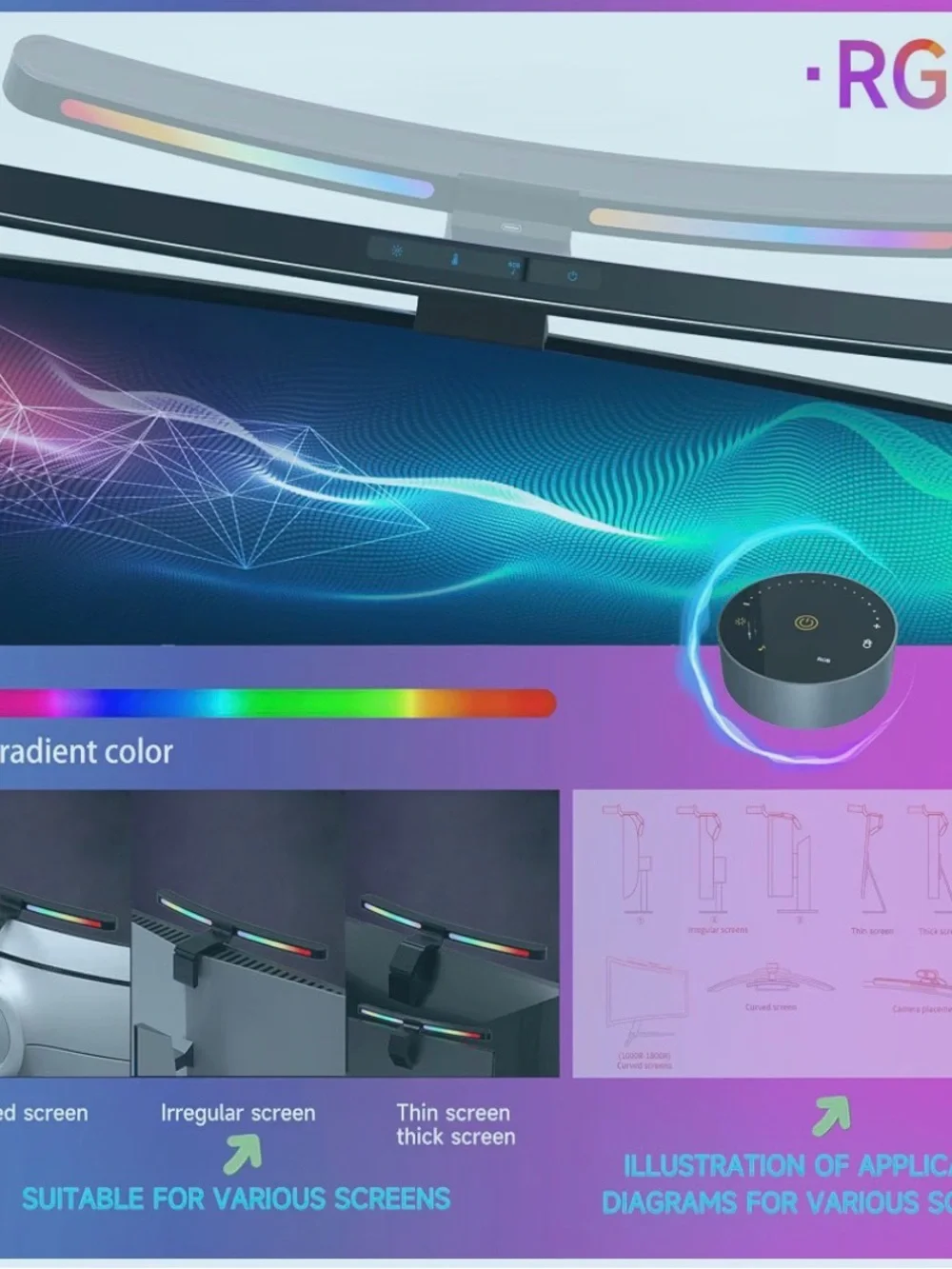 SiONWAY Curved Monitor Light Bar with RGB Backlight, Wireless Remote Touch Contr